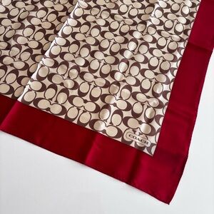 Coach Red and Brown Patterned Scarf